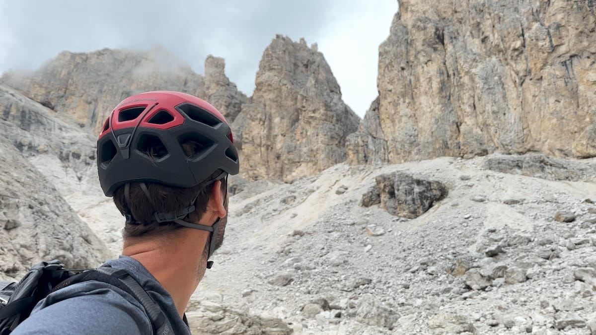A hiker looking back towards Passo delle Farangole on the Alta Via 2.