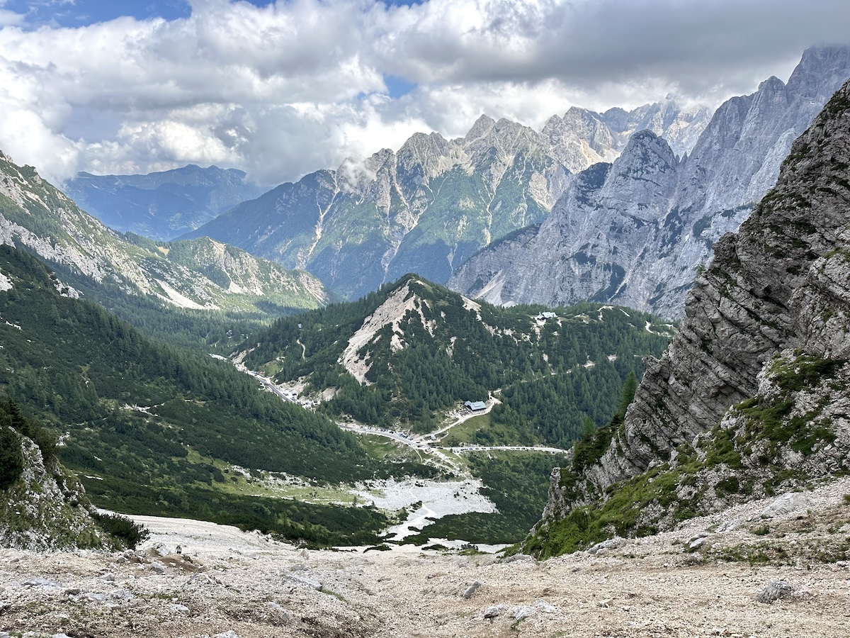 Expansive view of Julian Alps from the saddle above Vršič Pass