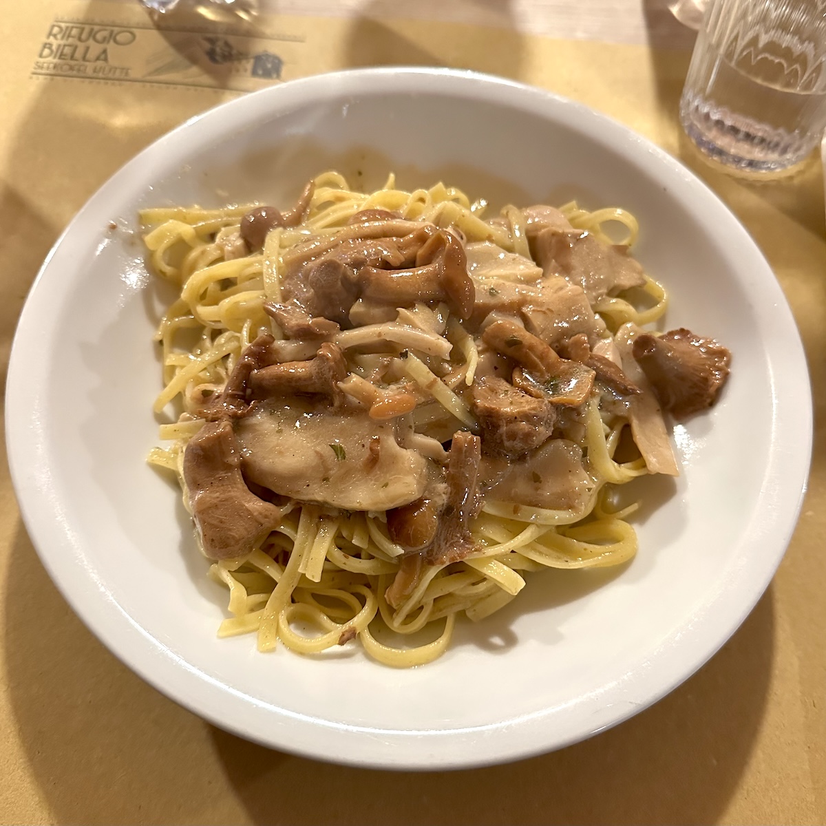 Pasta with mushrooms at Rifugio Biella