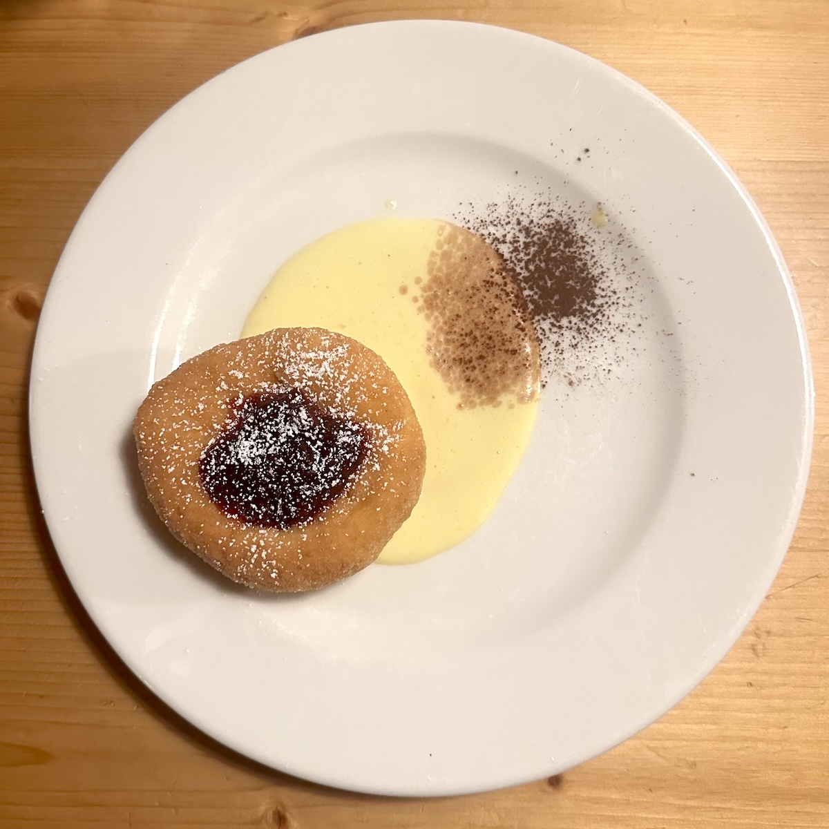Dessert with jam and custard at Rifugio Dolomites