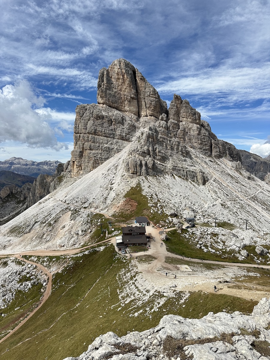 Rifugio Averau on rocky ridge, Dolomites