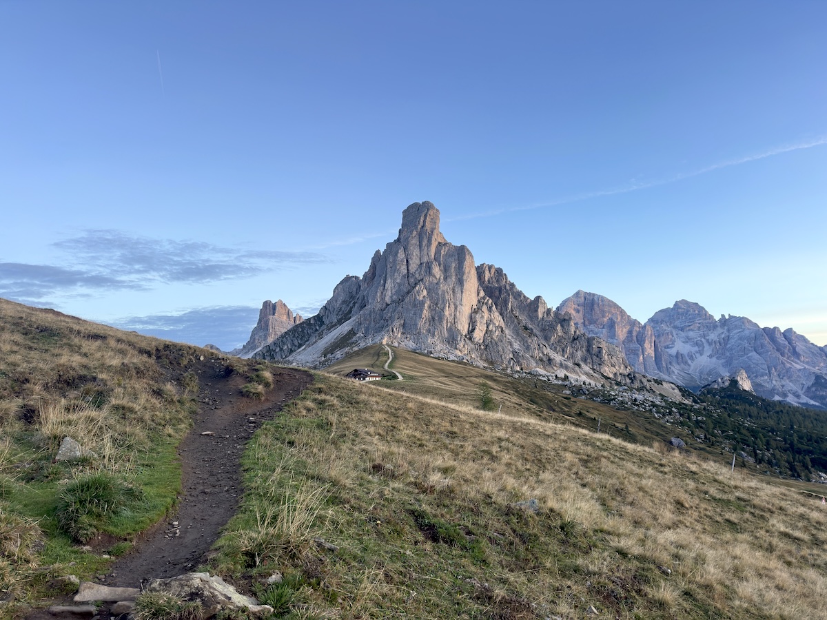 Path leading to Passo Giau with Dolomite peaks