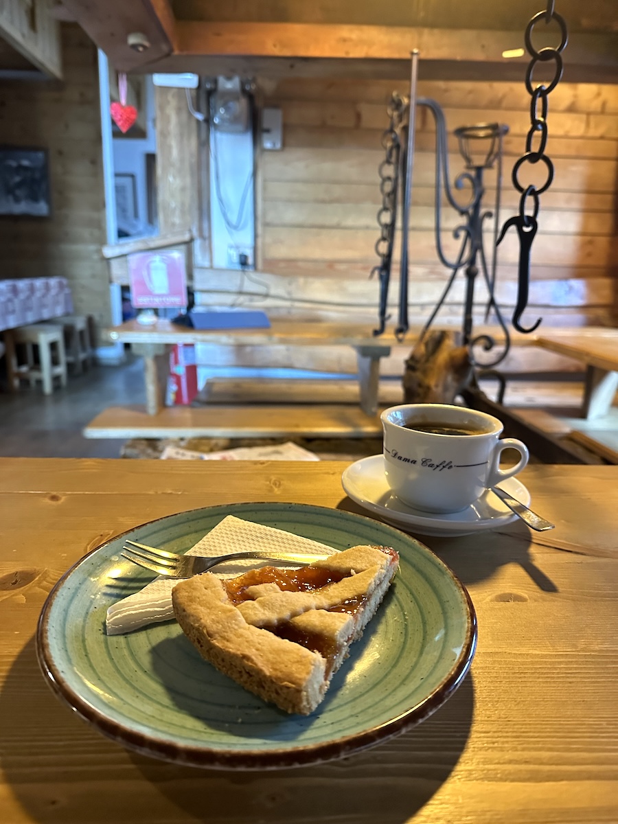 Jam tart and coffee at Dolomites rifugio