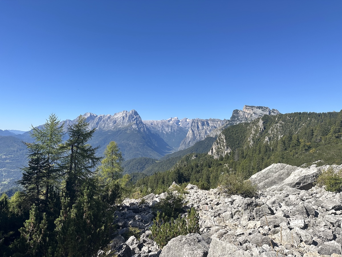 Wide view of Dolomites peaks and valley