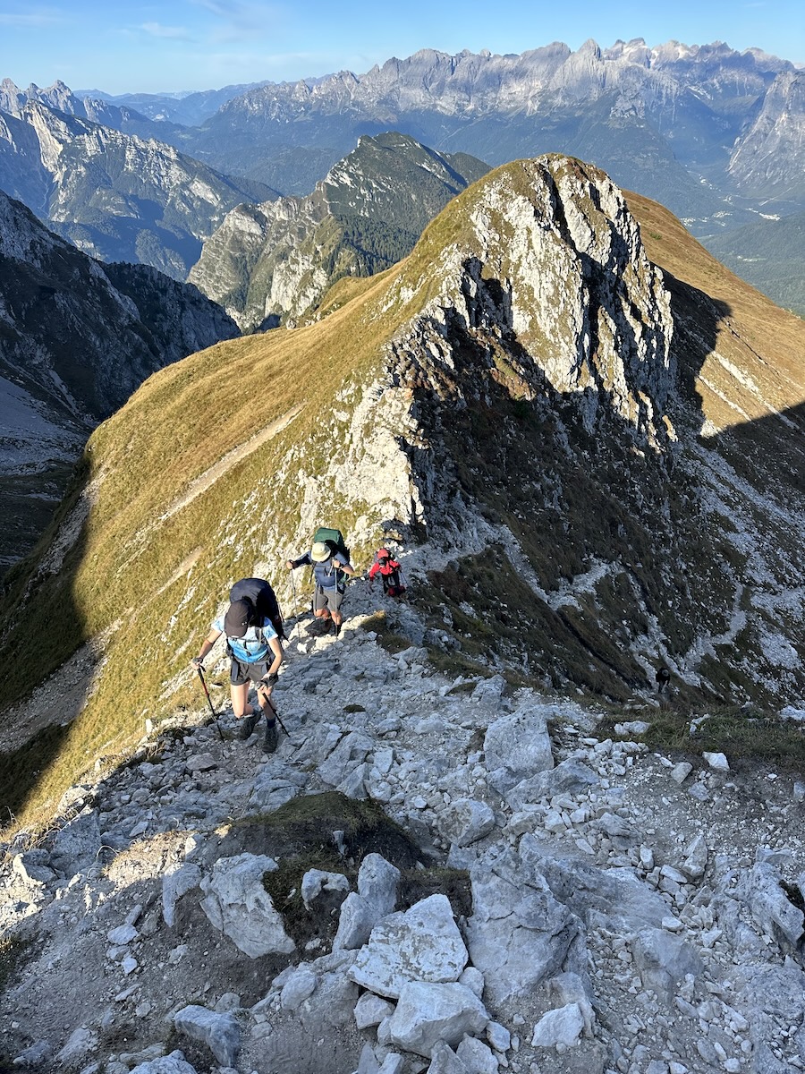 Ridgewalk climb up to the Cima di Zita saddle on Alta Via 1