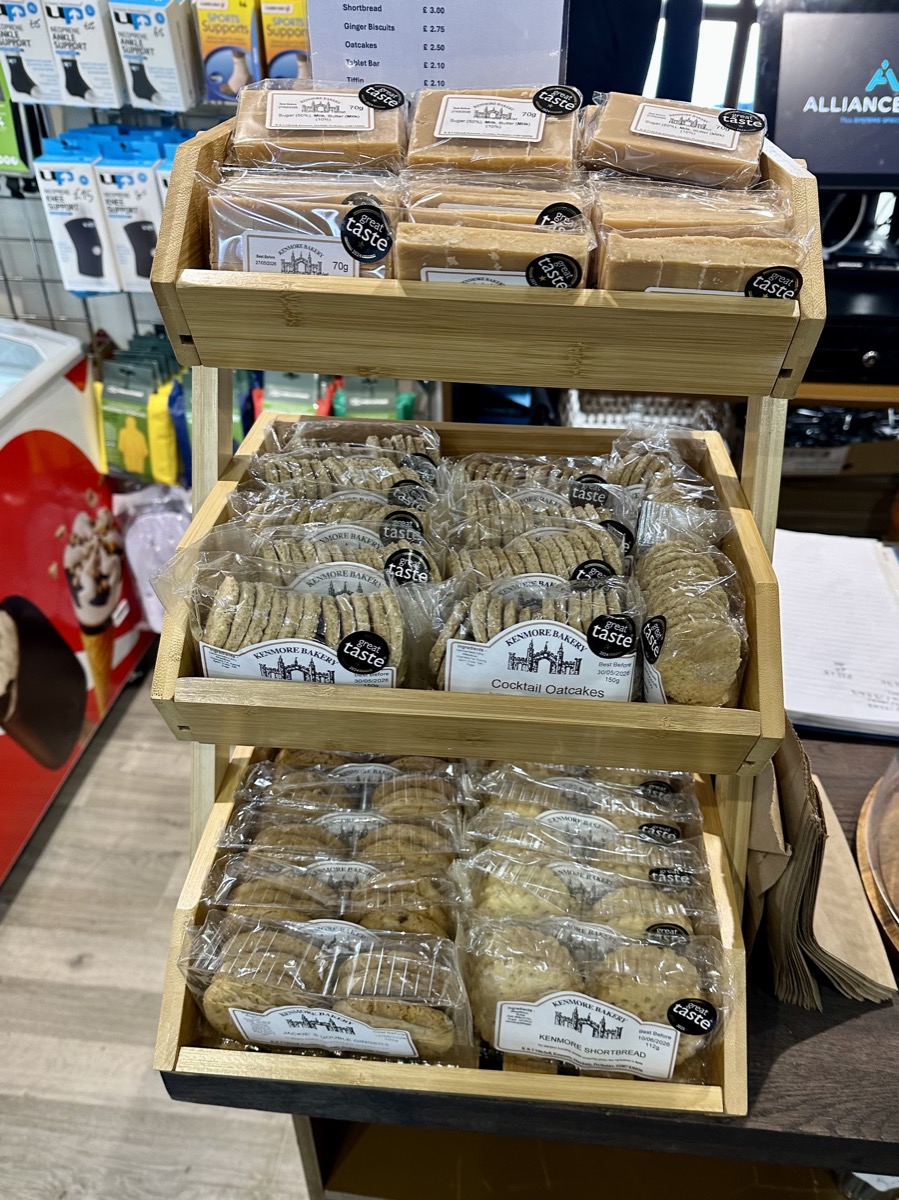 west-highland-way-beinglas-campsite-shop-oatcakes Kenmore Bakery oatcakes and shortbread for sale at Beinglas Campsite shop on the West Highland Way