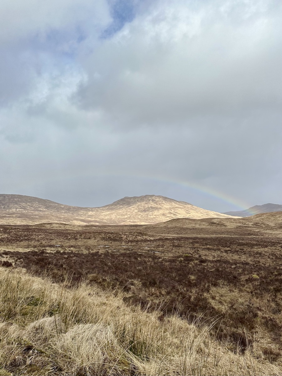 Rainbow over open moorland on Rannoch Moor on the West Highland Way