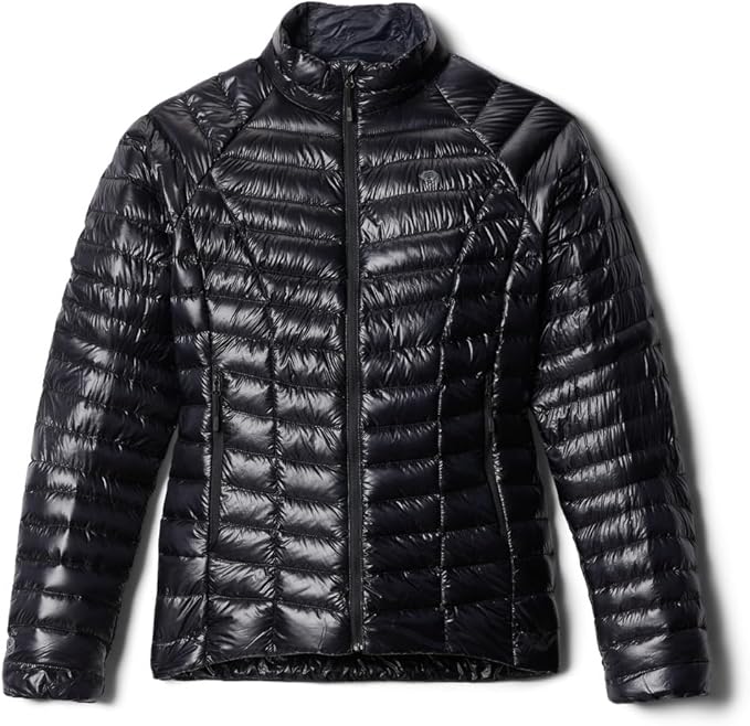 Mountain Hardwear Ghost Whisperer down jacket in black, shown flat with full-zip front
