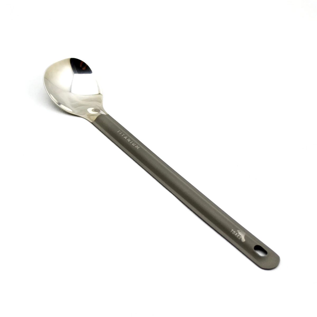 TOAKS titanium long handle spoon with polished bowl and hang hole
